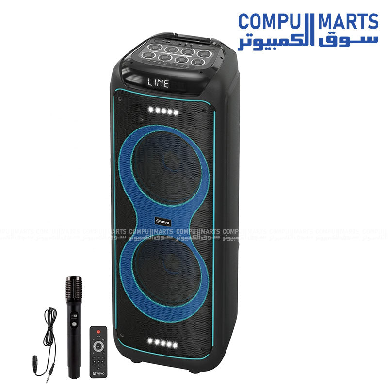 VOVO V-1285 Double 12-Inch Party Speaker with 60W power output and dual 12-inch woofers with tweeter
