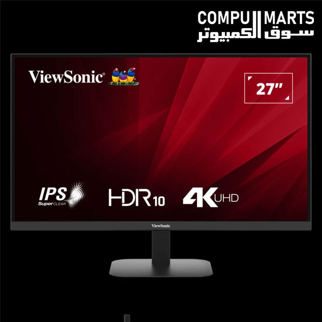 Connectivity ports on the ViewSonic VA2708-4K-MHD including HDMI 2.1 and DisplayPort inputs.