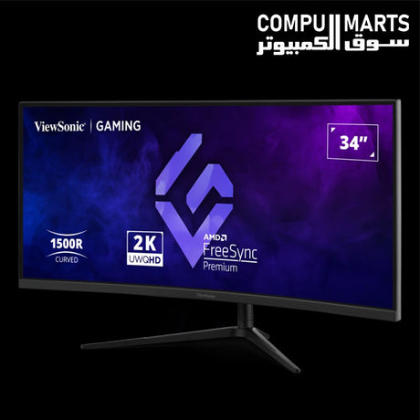 ViewSonic VX3418C-2K monitor featuring HDR10, FreeSync Premium, HDMI 2.0 ports and audio output available from Compumarts