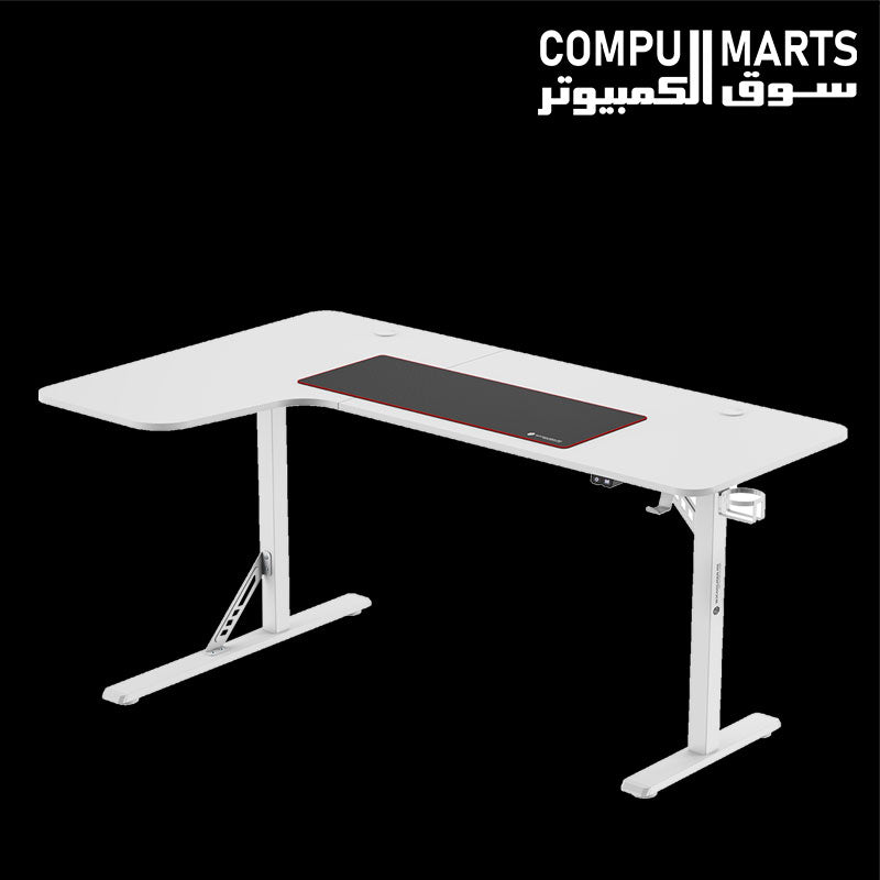 WJCOOLMAN L-shaped white gaming table with spacious tabletop.