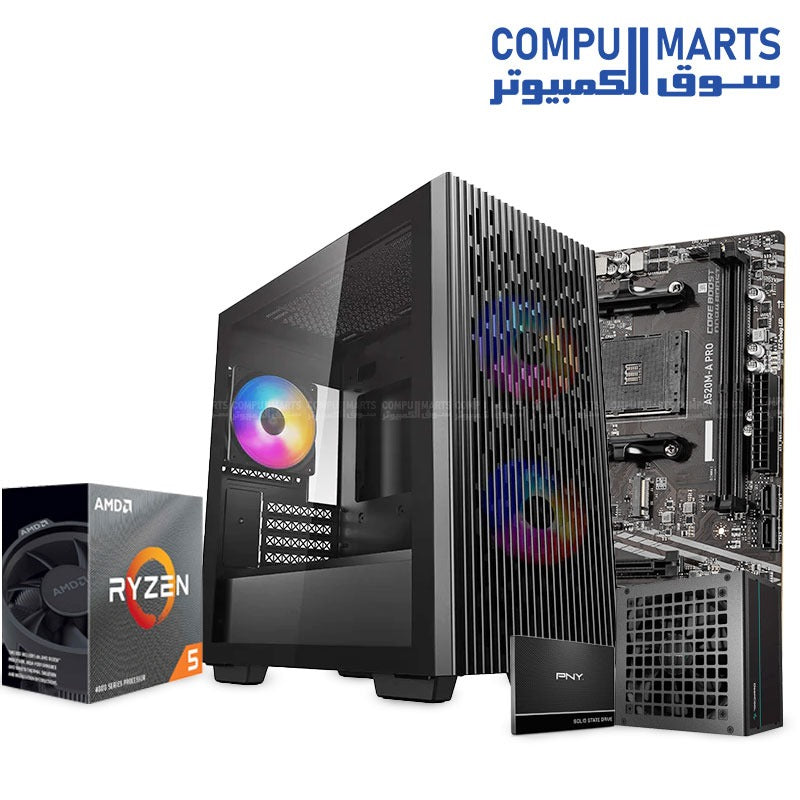 RYZEN 5 4600G - MSI A520M-A PRO-DAHUA 16G 8*2G 3200MHZ DEEPCOOL MATREXX 40 3FS 3RGB FAN MID TOWER CASE PSU DEEPCOOL PF500W 80 - SSD PNY 120G CS900-BUNDLE
