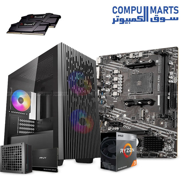 CompuMarts Entry-Level PC Bundle – AMD Ryzen 3 4300G Processor + Dual-Channel DDR4 RAM + SSD Storage + RGB Mid-Tower Case – Budget-Friendly Starter Gaming & Office Build – Egypt

