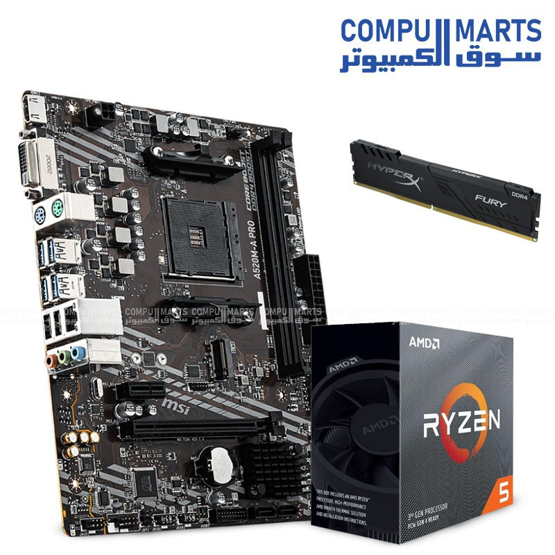 Kingston- Fury 8GB- DDR4-3200 RAM-AMD- Ryzen 5 3600 CPU-MSI A520M-A PRO -motherboard -bundle 
