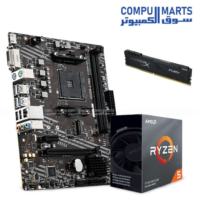 Kingston- Fury 8GB- DDR4-3200 RAM-AMD- Ryzen 5 3600 CPU-MSI A520M-A PRO -motherboard -bundle 
