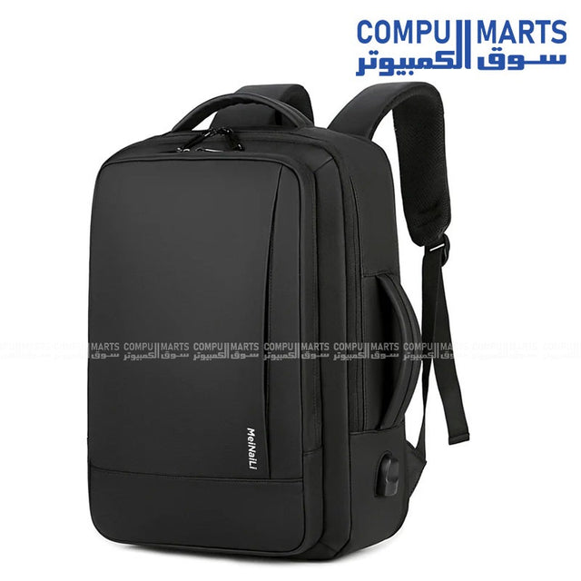 Meinaili 1905 Black 15.6-inch laptop bag with 14L expandable capacity and waterproof film coating