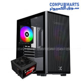Xigmatek Amun 3 Fan ARGB PWM Micro Tower Case with X-Power 650W 80 Plus power supply, tempered glass side panel, and 3 pre-installed fans