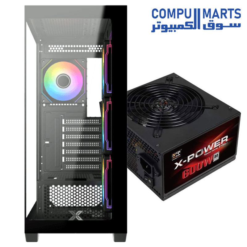 Case Xigmatek Blast ARGB + X Power 600W 80 Plus White Mid Tower - Xigmatek Blast 4 FAN ARGB Radiator Support 360 + X-Power 600W 80 Plus White Super Tower Case