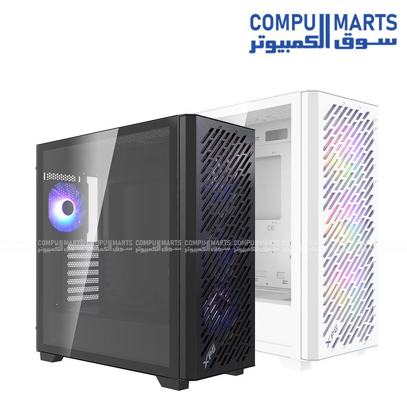 XPG Valor Air Pro mid tower gaming PC case with tempered glass panel and four ARGB cooling fans