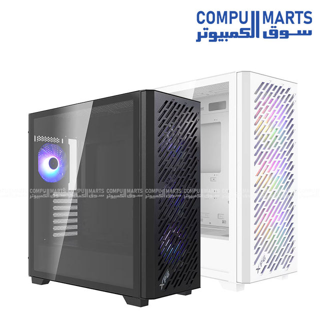 XPG Valor Air Pro mid tower gaming PC case with tempered glass panel and four ARGB cooling fans