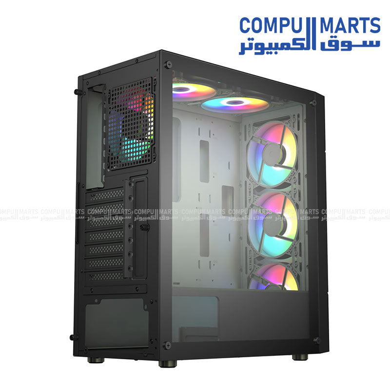 Built with Mesh+ABS front panel, tempered glass side panel, 120mm fan support up to 8 positions and ARGB fan control PCB from Compumarts
