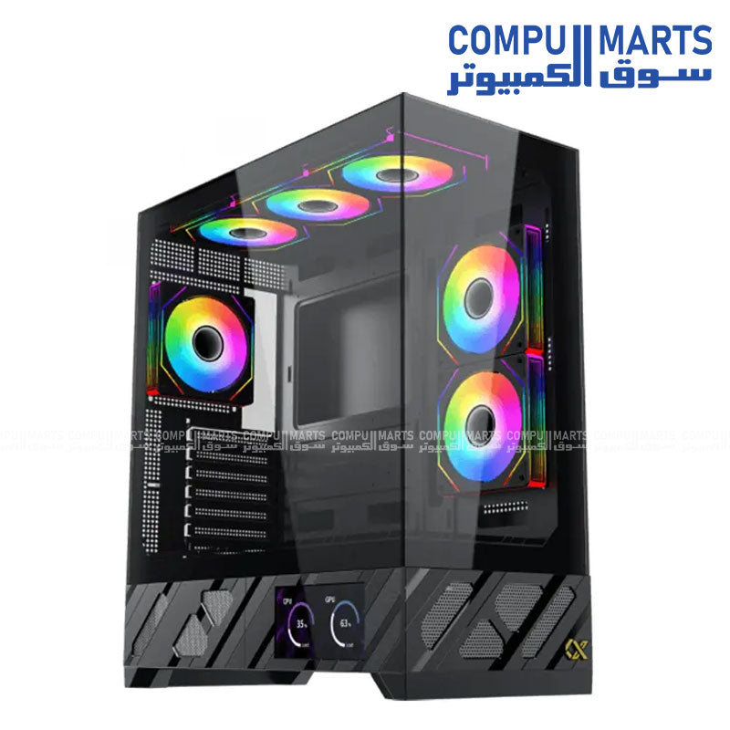 Xigmatek Alphard Pro Mid Tower Gaming Case with 6 inch LCD display and ARGB fans black