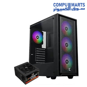 Xigmatek Amun 3F Micro Tower Case in black showcasing its tempered glass side panel and pre-installed fans.
