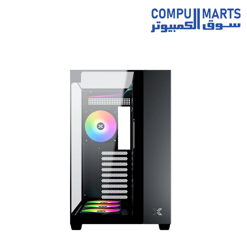 Xigmatek Aqua V Type-C ARGB Mid Tower PC case with tempered glass side panel, front mesh design, Type-C connectivity, and pre-installed addressable RGB fans for high-performance gaming builds.