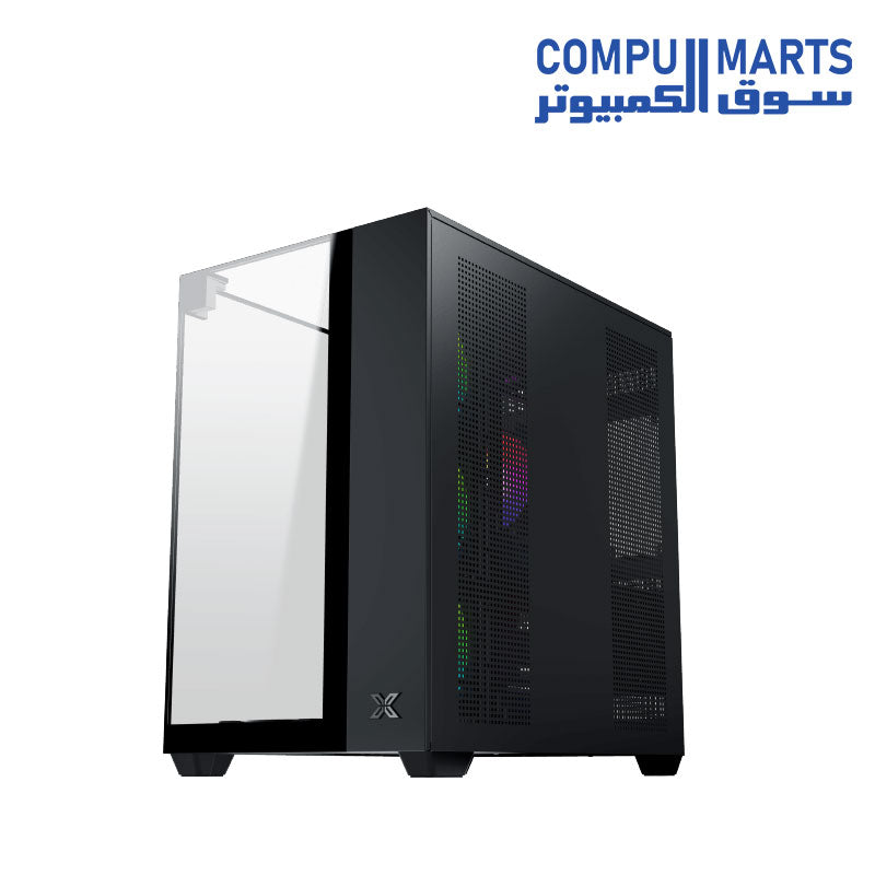 Xigmatek Aqua V Type-C ARGB Mid Tower PC case with tempered glass side panel, front mesh design, Type-C connectivity, and pre-installed addressable RGB fans for high-performance gaming builds.
