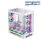 Xigmatek Heaven Arctic Mid Tower Case 8 ARGB fans curved glass E-ATX BTF support black and white gaming case