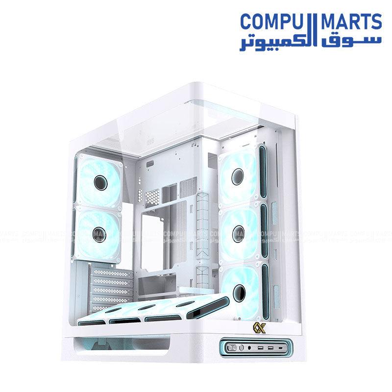 Xigmatek Heaven Arctic Mid Tower Case 8 ARGB fans curved glass E-ATX BTF support black and white gaming case