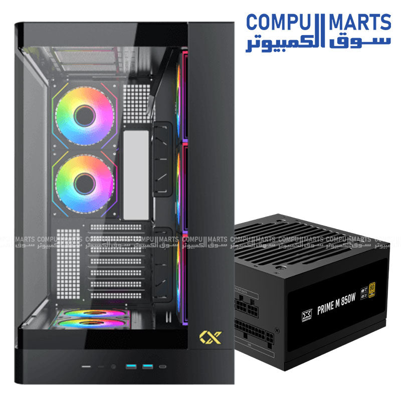 Xigmatek gaming hardware bundle including Pano II Air chassis paired with PRIME M 850W 80 Plus Gold certified power supply unit