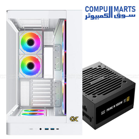 PC building combo featuring Xigmatek Pano II Air case and PRIME M 1000W power supply with 80 Plus Gold efficiency certification