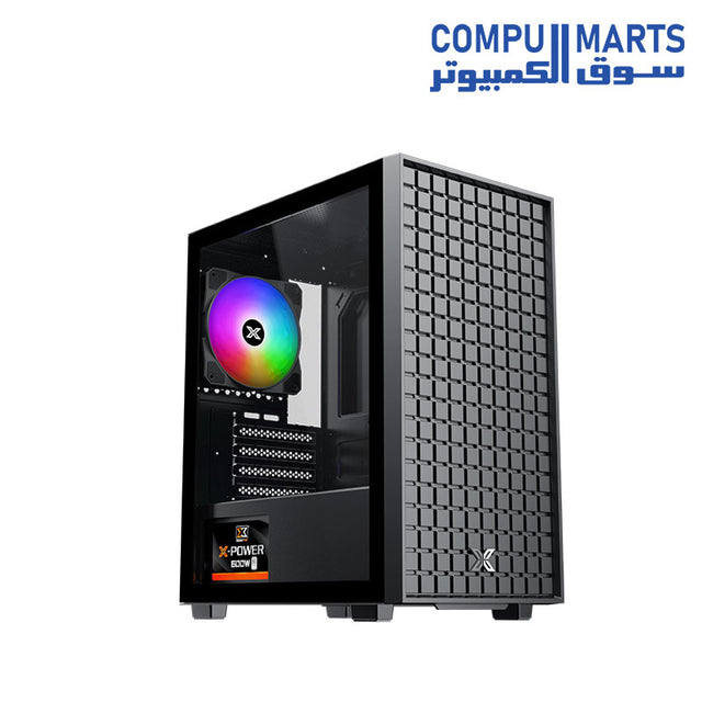Xigmatek Sky M FRGB 3 Fan Mid Tower Case with included 600W 80+ White PSU, Micro ATX and Mini ITX motherboard support, steel construction, and USB 3.0 connectivity