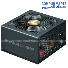 ZALMAN TeraMax II SE 750W power supply with 80 PLUS Gold efficiency, ATX Ver.3.1 support, Active PFC, and 12V-2X6 cable available in Egypt