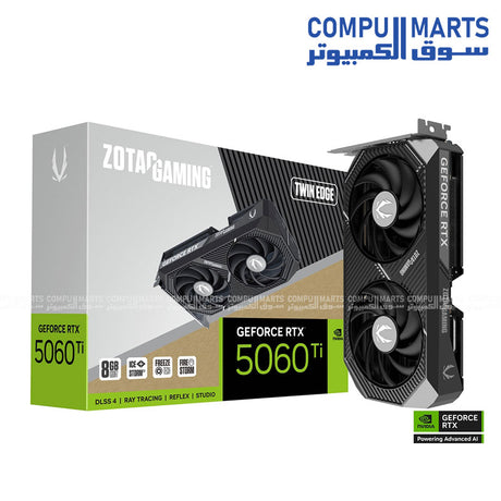 ZOTAC GAMING GeForce RTX 5060 Ti Twin Edge – 8 GB GDDR7 – 4,608 CUDA cores – Dual-fan Compact GPU – PCIe 5.0 – Supports 4 Displays
