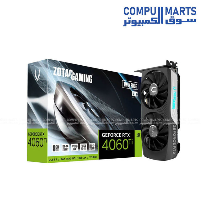 ZOTAC Twin Edge OC graphics card featuring 8GB GDDR6 memory, 2550MHz boost clock, and IceStorm 2.0 cooling from Compumarts