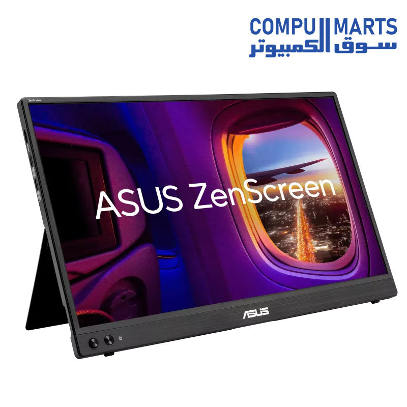 Side I/O ports of the ASUS ZenScreen MB16AHVE including USB-C and Mini HDMI connections[cite: 1]