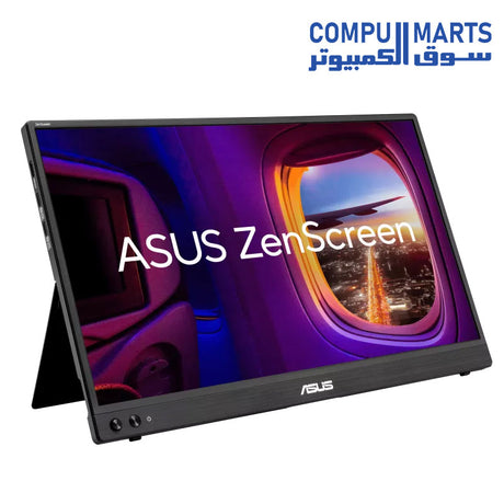 Side I/O ports of the ASUS ZenScreen MB16AHVE including USB-C and Mini HDMI connections[cite: 1]