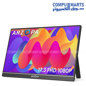 Arzopa A1M 17.3‑inch Portable Monitor – FHD IPS, USB‑C & HDMI, Built‑in Kickstand
