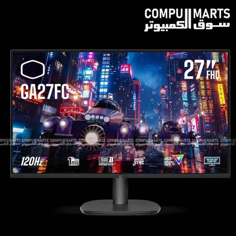 GA27FC gaming monitor with FHD 1920×1080 resolution, 120Hz refresh rate, and Adaptive Sync technology