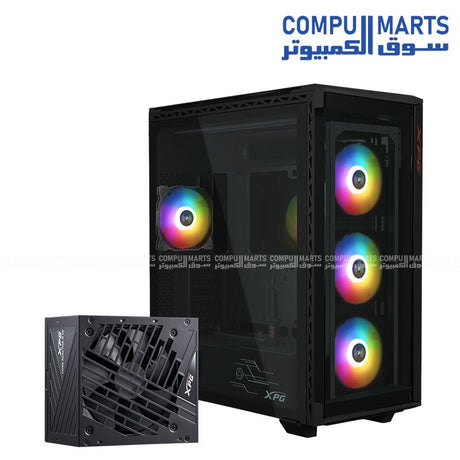 XPG CORE REACTOR II VE 850W Gold Power Supply and XPG BATTLECRUISER II Black RGB Gaming Case Bundle – High-performance modular PSU and ARGB mid-tower case in Egypt.