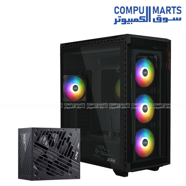 XPG CORE REACTOR II VE 850W Gold Power Supply and XPG BATTLECRUISER II Black RGB Gaming Case Bundle – High-performance modular PSU and ARGB mid-tower case in Egypt.