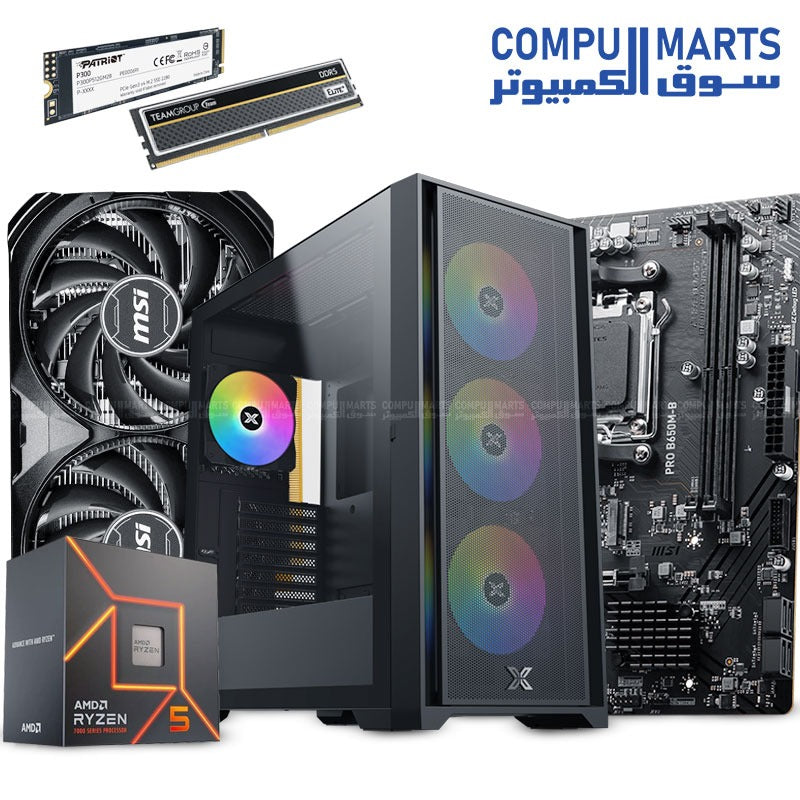 AMD Ryzen 5 7600-MSI Pro B650M-B- Patriot P400 Lite M.2-TEAM ELITE PLUS DDR5 DESKTOP-MSI RTX 4060 VENTUS-Xigmatek Sky II FIXEDRGB+ X-Power 600W 80+ White-bundle