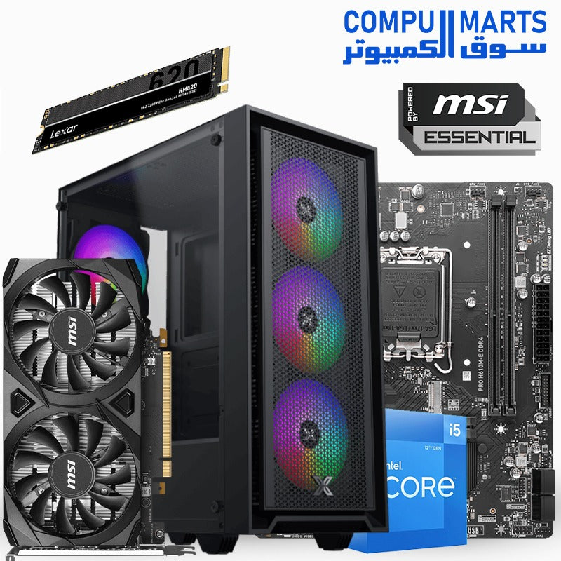 NINJA FLEX #3 - i5-12400F - H610M - 16GB - 256GB - RTX 3050 / 4060 - 600W PSU - RGB Case MSI Essential