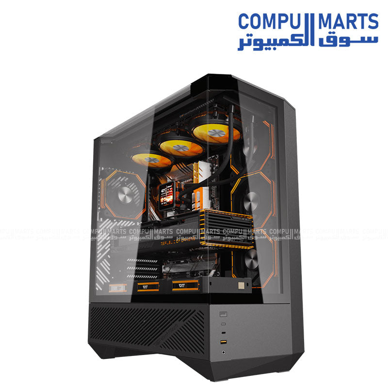darkFlash DY460 ATX PC Case - Panoramic Tempered Glass, Back-Connect Support, USB-C, 360mm Radiator Support - Black