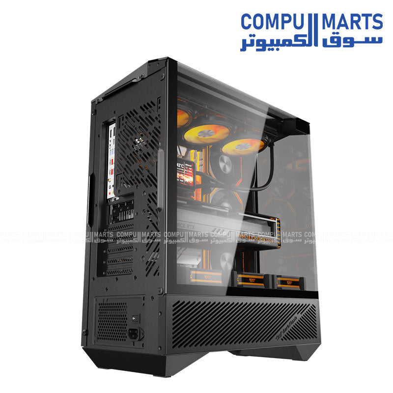 darkFlash DY460 gaming case featuring dual-chamber layout, back-connect motherboard support and panoramic glass panels