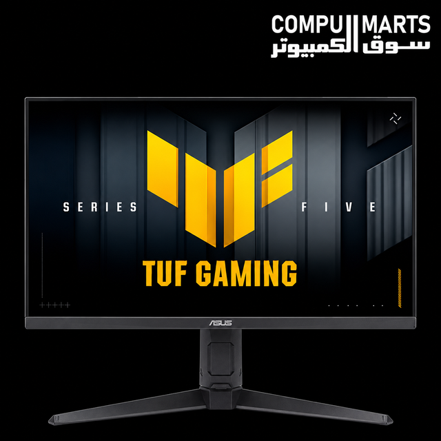 TUF Gaming Series 5 VG27AQME5F 27-inch QHD Fast-IPS panel monitor featuring 0.3ms response time and ELMB SYNC for reduced motion blur and clearer fast-paced visuals