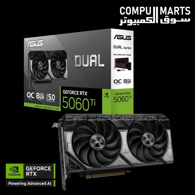 ASUS Dual GeForce RTX 5060 Ti 8GB GDDR7 OC Edition 007 First Light Bundle graphics card available at Compumarts in Egypt.