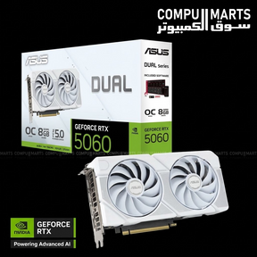 Front view of the ASUS Dual GeForce RTX 5060 Ti 8GB GDDR7 OC Edition 007 First Light Series Bundle.