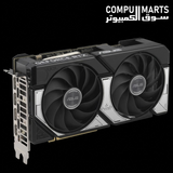 Detailed perspective of the ASUS Dual GeForce RTX 5060 Ti 8GB GDDR7 OC Edition graphics card.
