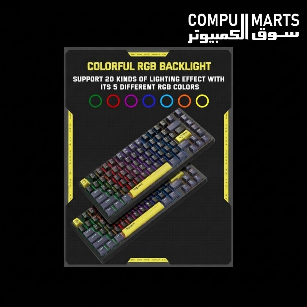 ONIKUMA- G52- 75% -Mechanical -Gaming -Keyboard- 82 Keys- RGB- Backlit Black -Blue Switches