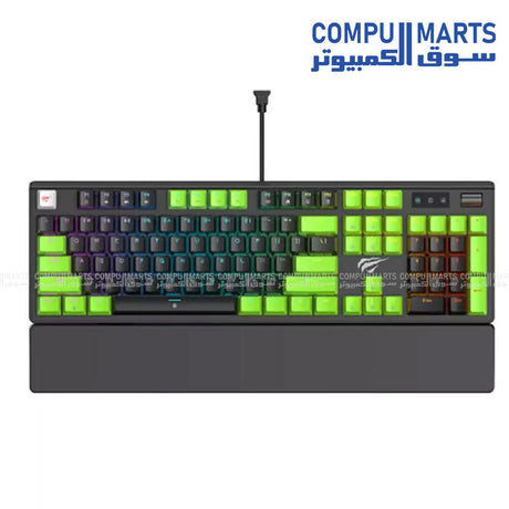 Havit Gamenote KB926L keyboard featuring Black & Green color, wired USB connectivity, RGB backlit lighting, and PC Windows compatibility