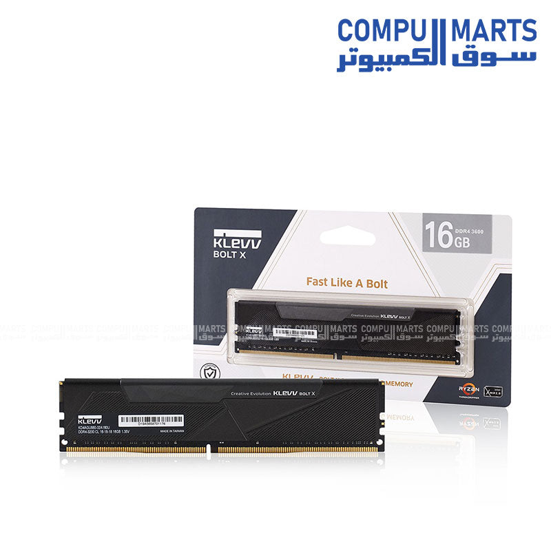 Klevv Bolt X 16GB DDR4 3200MHz Desktop Memory with 288 Pin Unbuffered DIMM format, CL16 tested timing, and Intel XMP 2.0 support available in Egypt