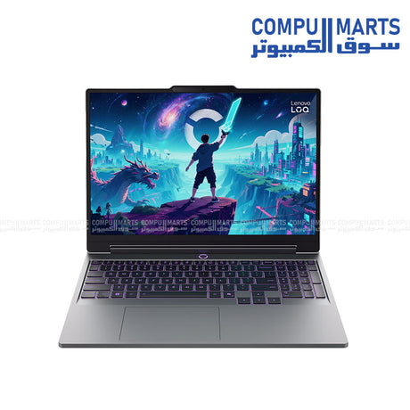 Lenovo LOQ gaming laptop in Luna Grey with 1-Zone RGB backlit keyboard