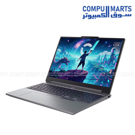 Lenovo LOQ gaming laptop in Luna Grey with 1-Zone RGB backlit keyboard