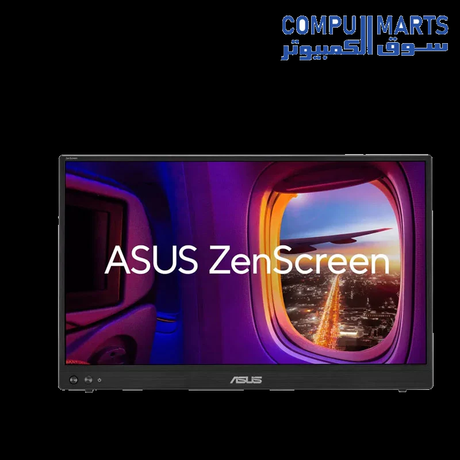 ASUS ZenScreen MB16AHVE portable monitor angled profile showing slim profile and adjustable tilt stand[cite: 1]