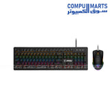 msi FORGE GK300 COMBO gaming keyboard with mechanical blue switches and 9-mode RGB backlighting alongside 7-button optical gaming mouse with 5-mode RGB lighting