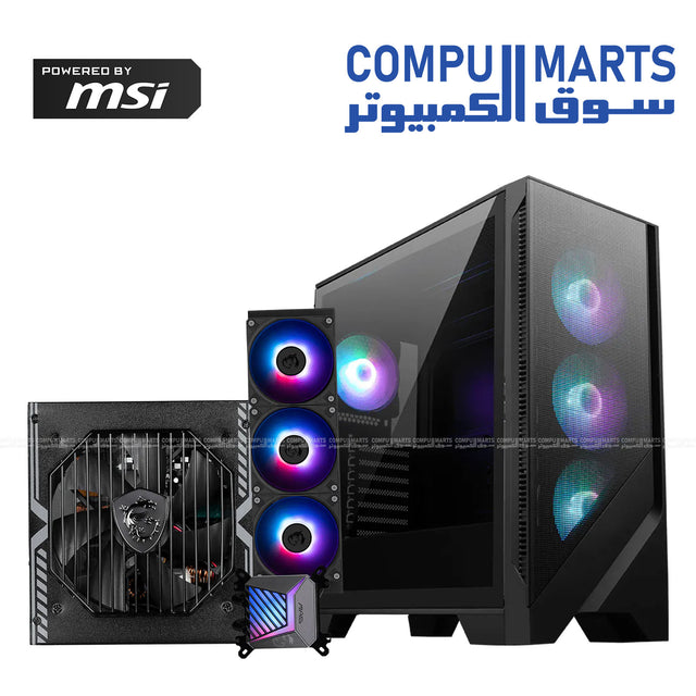 MSI MAG FORGE 321R – Gaming Case – MSI – ARGB Airflow Mid Tower with A750BN PSU and A15 360mm Liquid Cooler Bundle