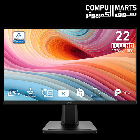 MSI PRO MP225 E12VL 120Hz FHD monitor with 21.45 inch VA panel, 1920 x 1080 resolution, Adaptive-Sync support and HDMI connectivity