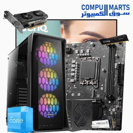 ALEXANDRE P 3 – Intel Core i3-12100F Processor + NVIDIA GeForce RTX 3050 6GB GPU + BenQ 24-Inch 100Hz IPS Monitor – Budget Gaming PC with Smooth Performance – Egypt

